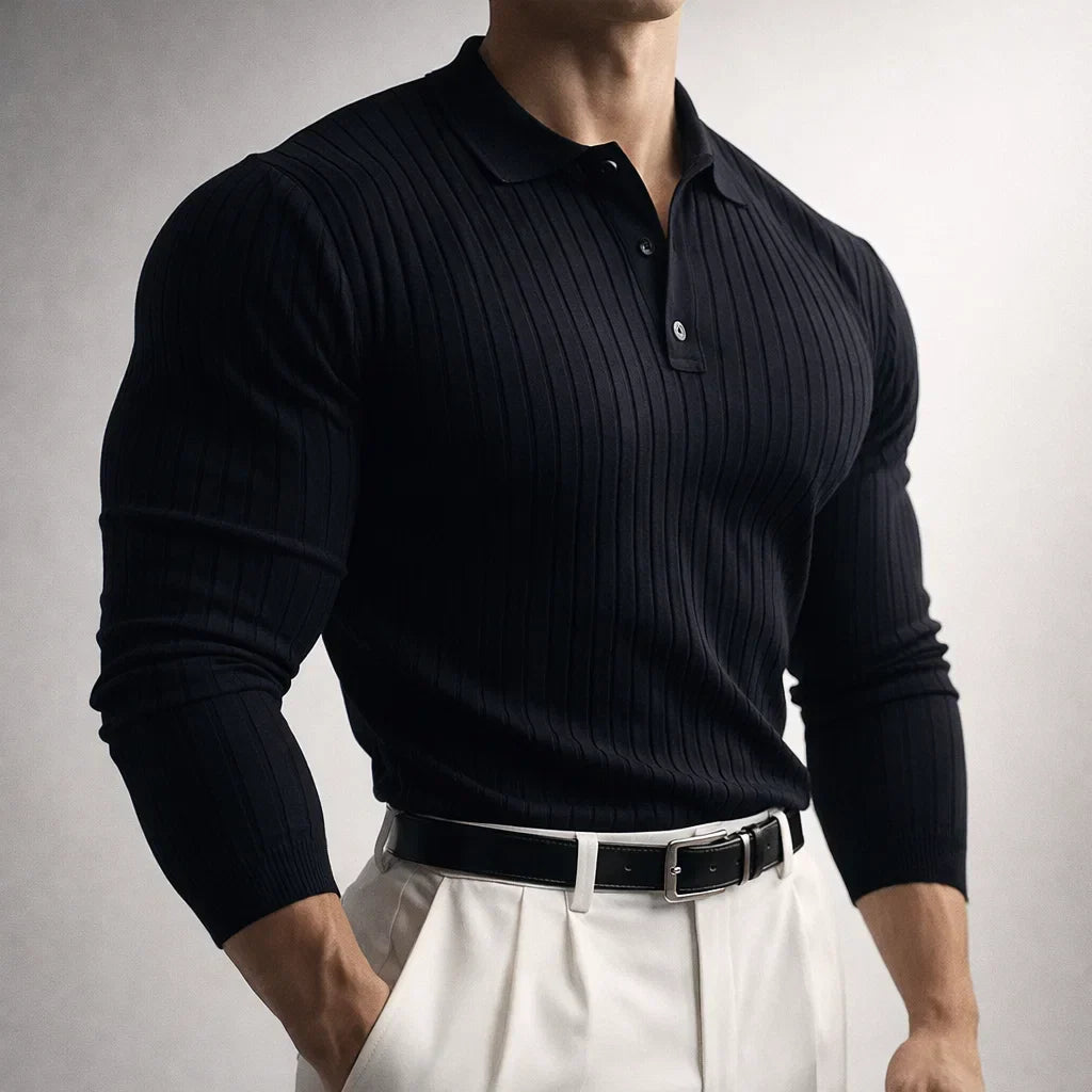 Andrew - Men's Ribbed Knit Polo with Button Collar