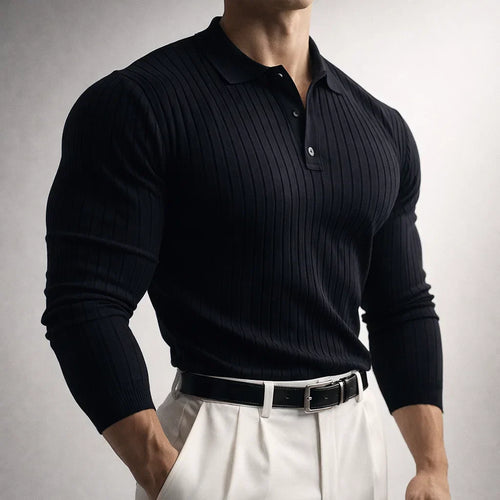 Andrew - Men's Ribbed Knit Polo with Button Collar
