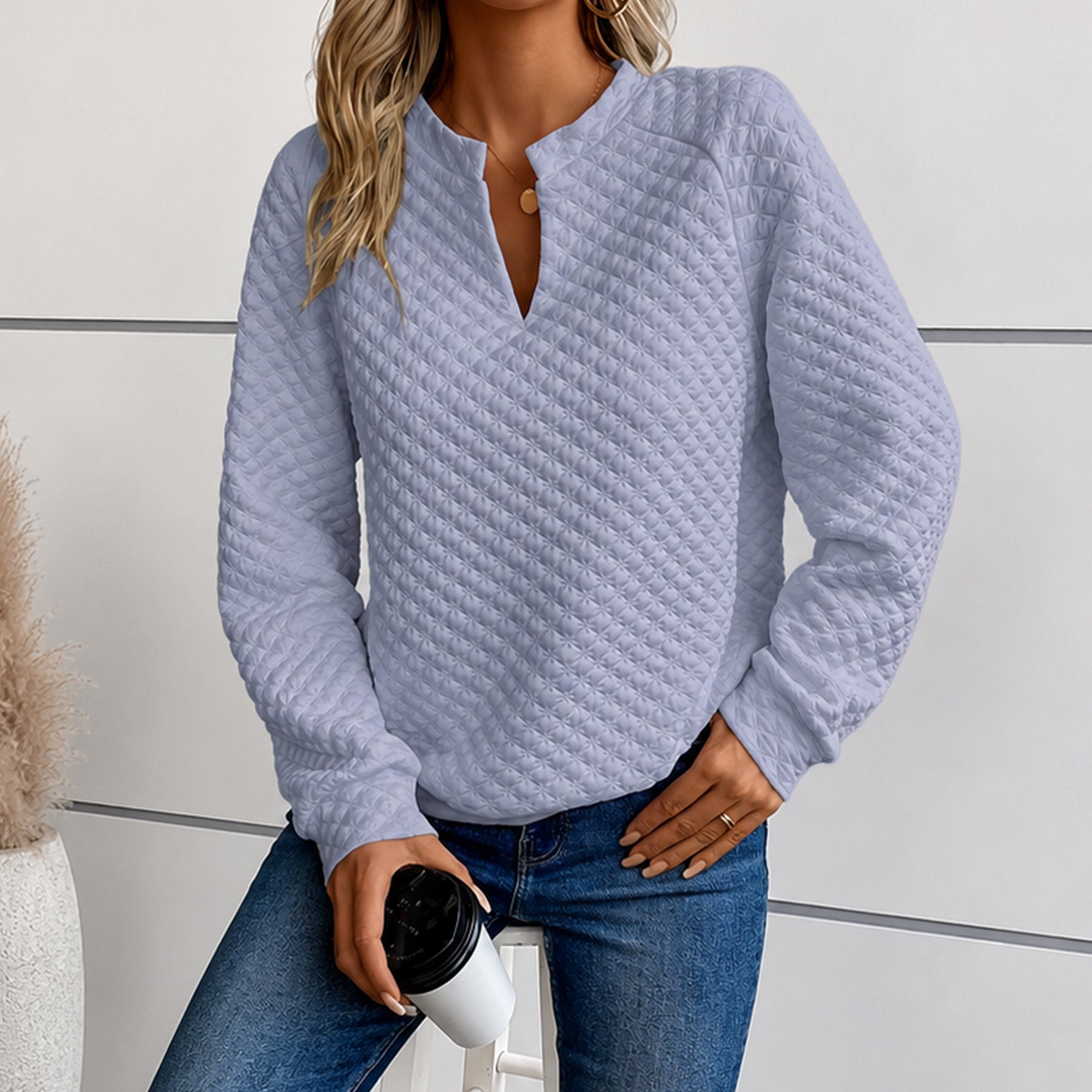 Annabel - Women's Quilted Deep V-Neck Sweater