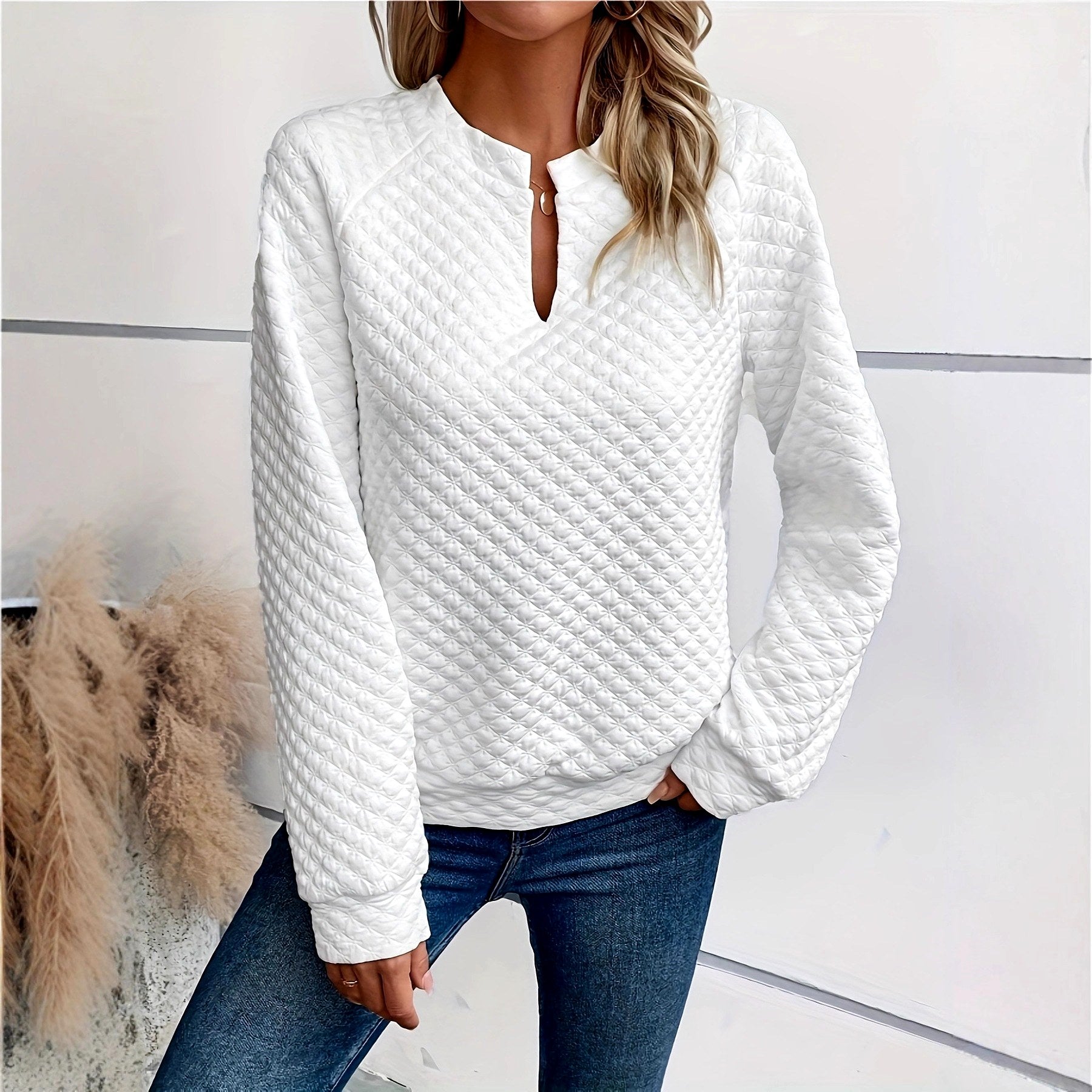 Annabel - Women's Quilted Deep V-Neck Sweater 6