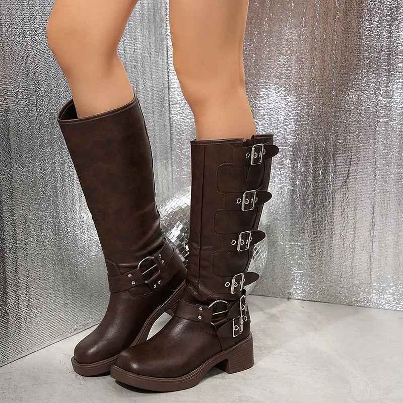 Annie - Women's Buckle Knee-High Boots