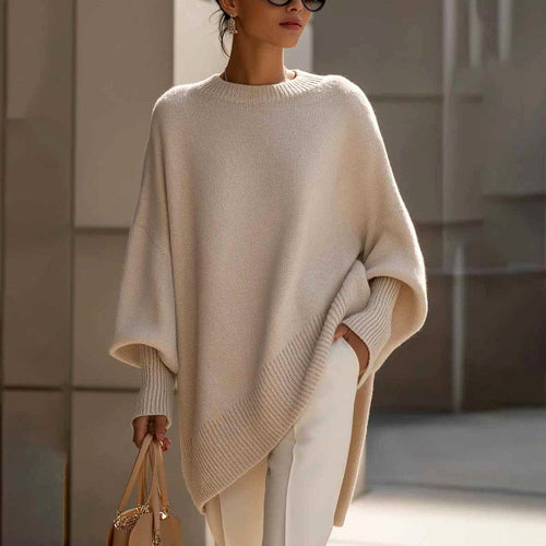 Antonia - Women's Round Neck Batwing Oversized Sweater 1