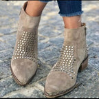 Arleth - Women's Studded Ankle Boots with Side Zip