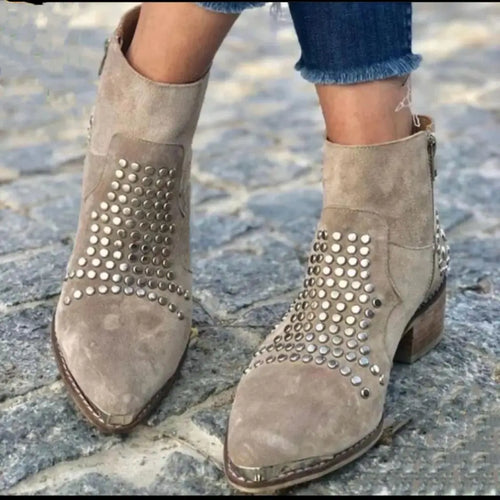 Arleth - Women's Studded Ankle Boots with Side Zip