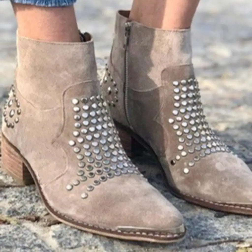 Arleth - Women's Studded Ankle Boots with Side Zip