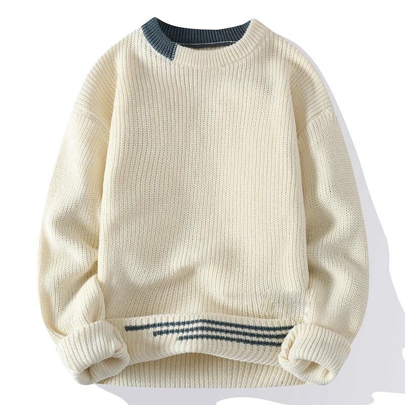 Asher - Men's Ribbed Crewneck Sweater with Contrast Collar