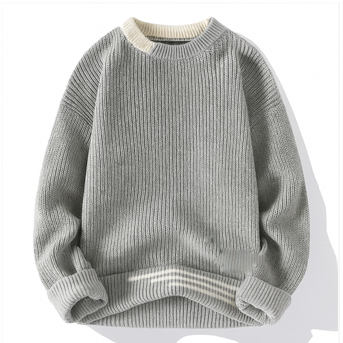 Asher - Men's Ribbed Crewneck Sweater with Contrast Collar