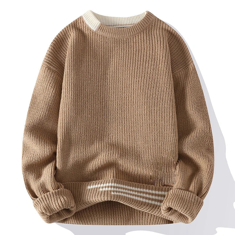 Asher - Men's Ribbed Crewneck Sweater with Contrast Collar