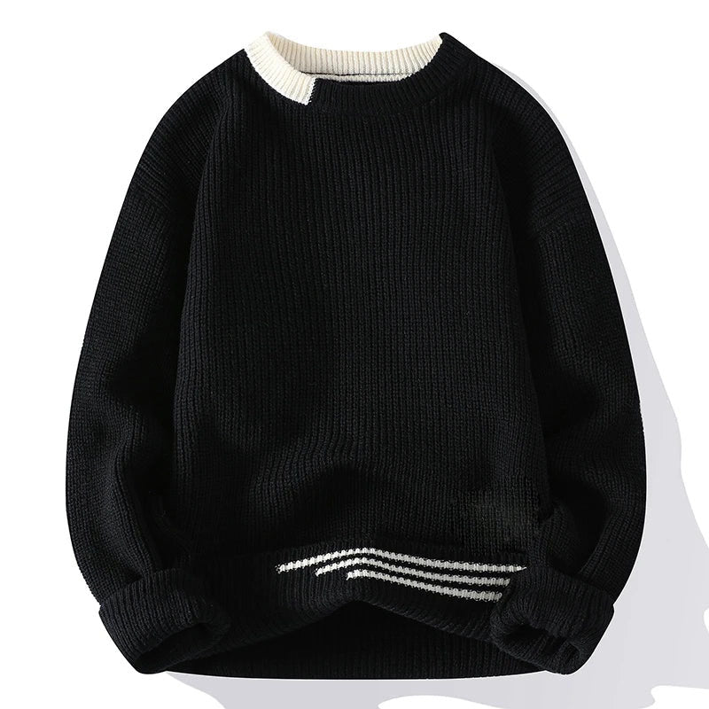 Asher - Men's Ribbed Crewneck Sweater with Contrast Collar