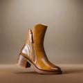 Athena - Women's Side-Zip Leather Ankle Boots with Block Heel