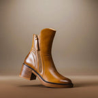 Athena - Women's Side-Zip Leather Ankle Boots with Block Heel