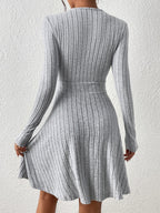 Aurelia - Women's Ribbed Wrap V-Neck Flare Dress