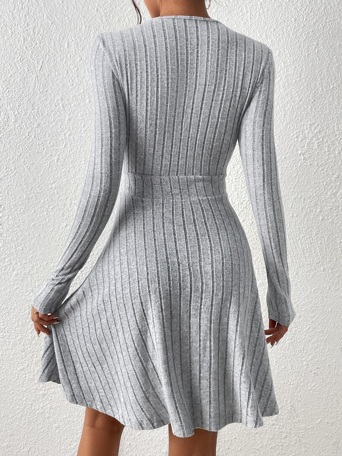 Aurelia - Women's Ribbed Wrap V-Neck Flare Dress