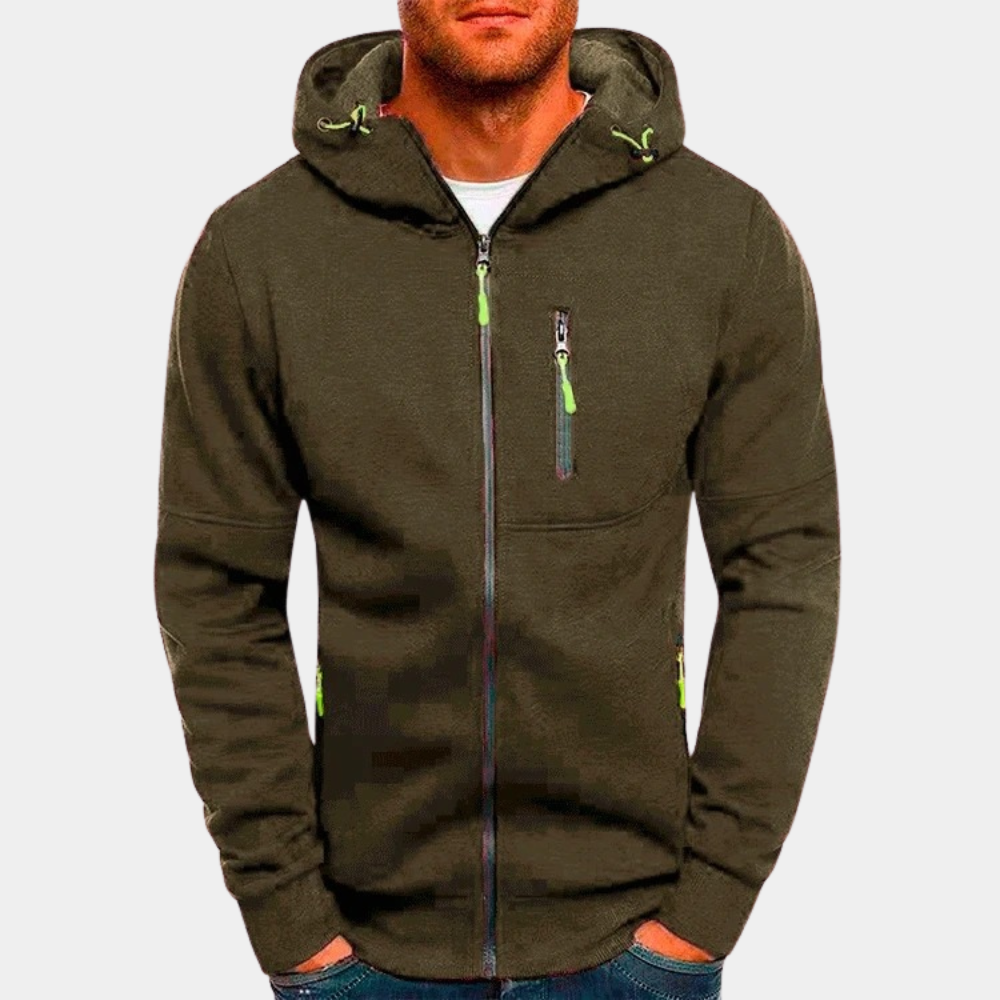 Caleb - Men's Zip-Up Hoodie with Neon Accents