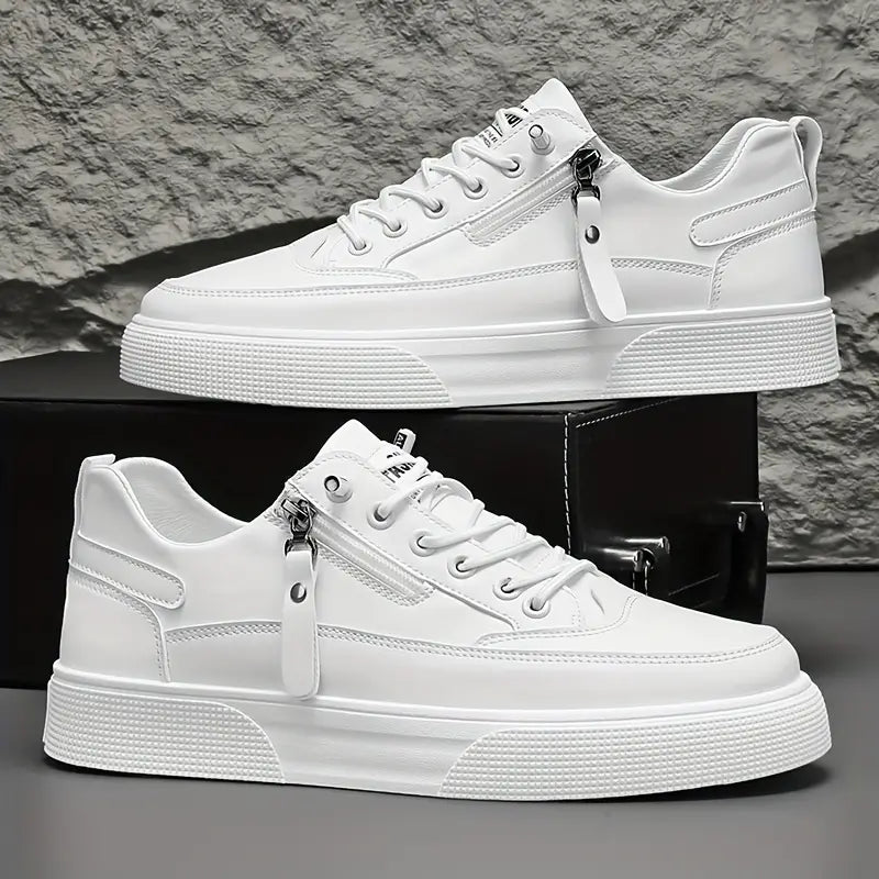Carl - Men's Lace-Up Leather Sneakers with Side-Zip Detail