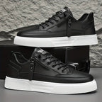 Carl - Men's Lace-Up Leather Sneakers with Side-Zip Detail