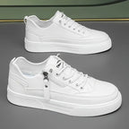 Carl - Men's Lace-Up Leather Sneakers with Side-Zip Detail