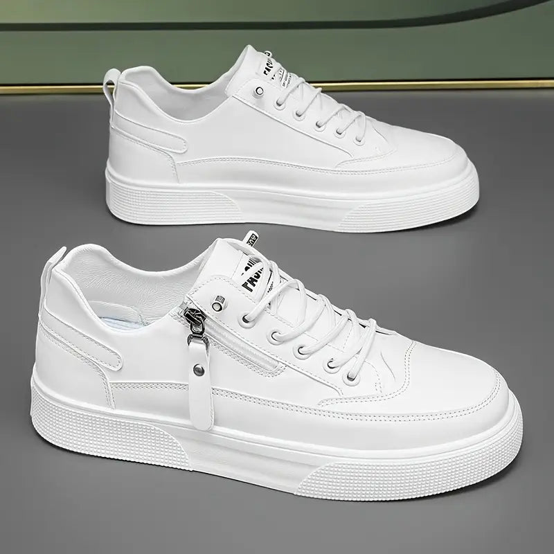 Carl - Men's Lace-Up Leather Sneakers with Side-Zip Detail