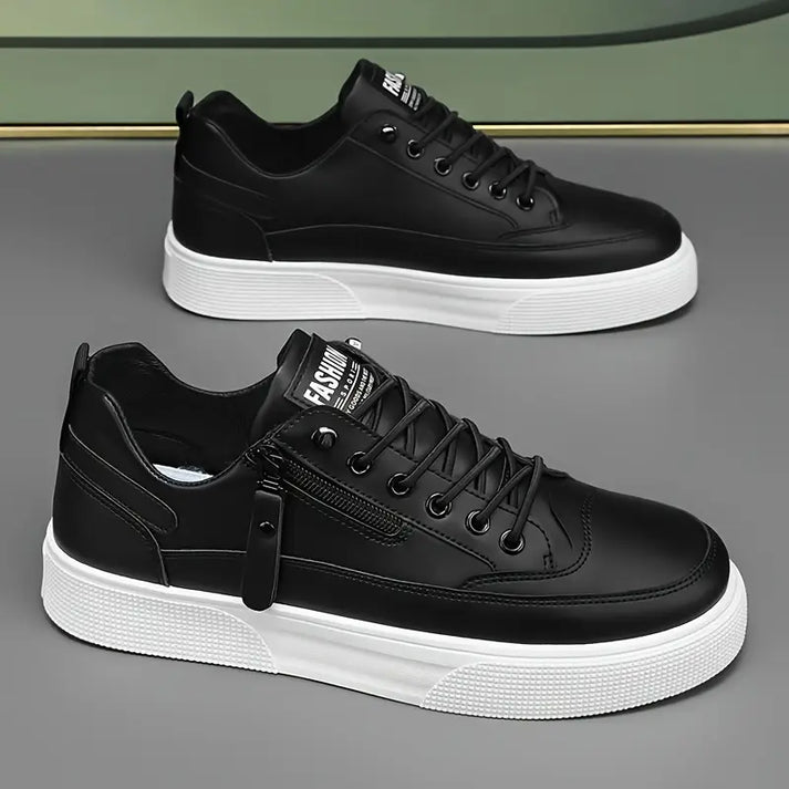 Carl - Men's Lace-Up Leather Sneakers with Side-Zip Detail