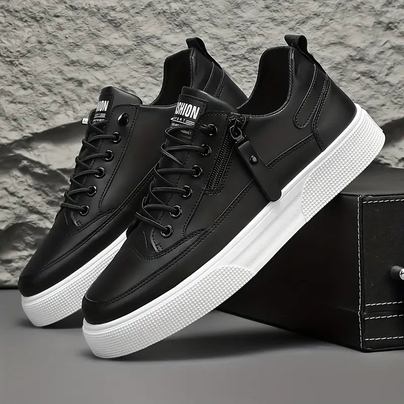 Carl - Men's Lace-Up Leather Sneakers with Side-Zip Detail