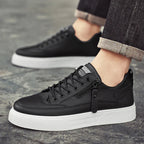 Carl - Men's Lace-Up Leather Sneakers with Side-Zip Detail