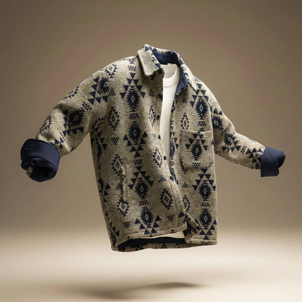 Cassian - Men's Geometric Wool Jacket with Notch Collar