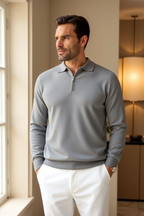 Cassius - Men's Quarter-Zip Polo with Turndown Collar