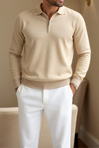 Cassius - Men's Quarter-Zip Polo with Turndown Collar