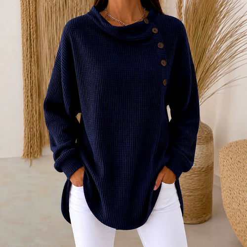 Cecelia - Women's Waffle Cowl Neck Relaxed Sweater 1