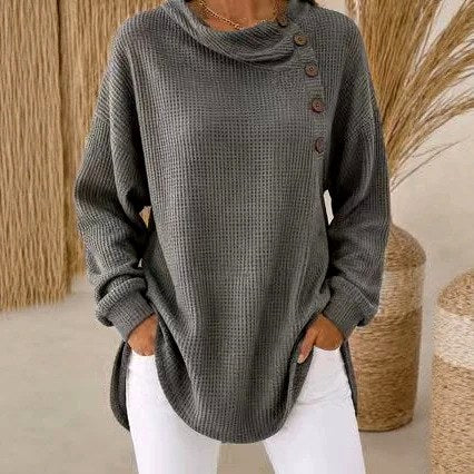Cecelia - Women's Waffle Cowl Neck Relaxed Sweater 3