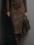 Celeste - Women's Suede-Look Turtleneck Midi Dress