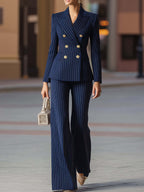 Celestine - Women's Pinstripe Blazer and Flared Pants Suit Set 1