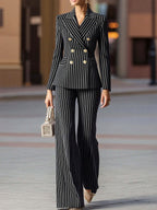 Celestine - Women's Pinstripe Blazer and Flared Pants Suit Set 2