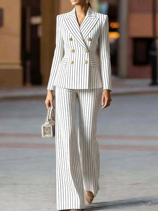 Celestine - Women's Pinstripe Blazer and Flared Pants Suit Set 4