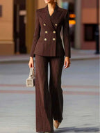 Celestine - Women's Pinstripe Blazer and Flared Pants Suit Set 6