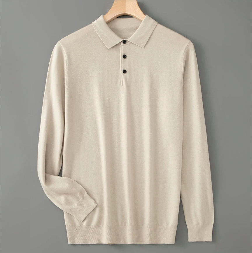 Cillian - Men's Wool Blend Polo with Ribbed Cuffs