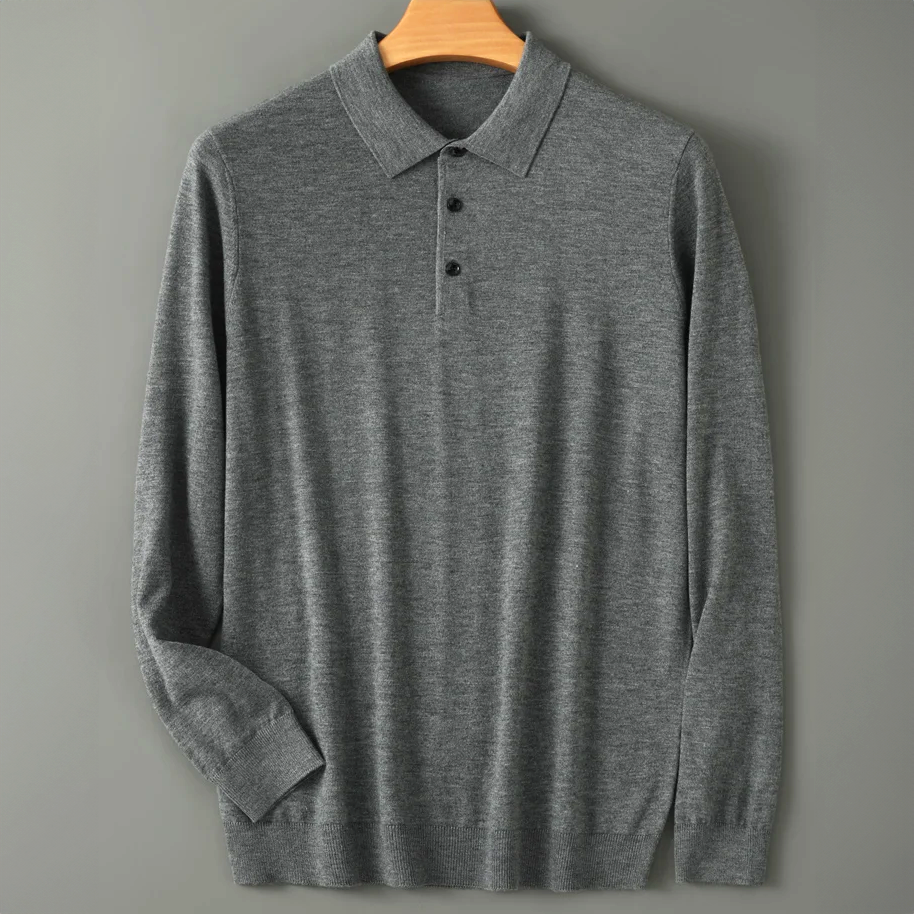 Cillian - Men's Wool Blend Polo with Ribbed Cuffs