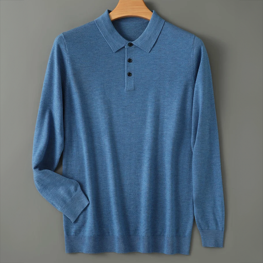 Cillian - Men's Wool Blend Polo with Ribbed Cuffs