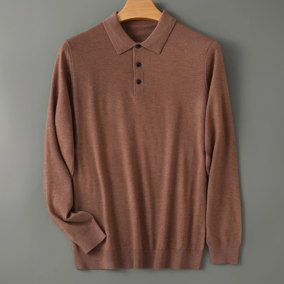 Cillian - Men's Wool Blend Polo with Ribbed Cuffs