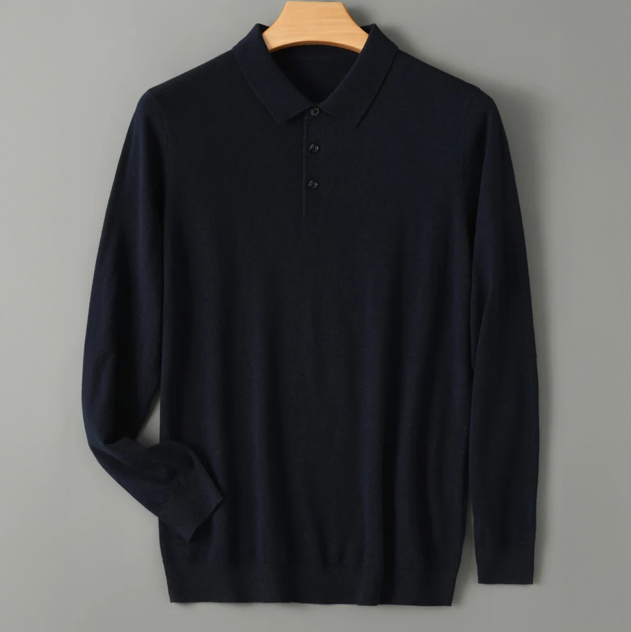 Cillian - Men's Wool Blend Polo with Ribbed Cuffs