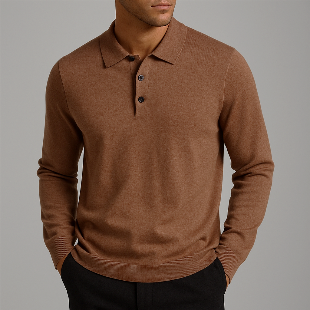 Cillian - Men's Wool Blend Polo with Ribbed Cuffs