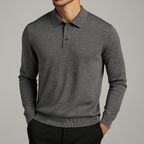 Cillian - Men's Wool Blend Polo with Ribbed Cuffs