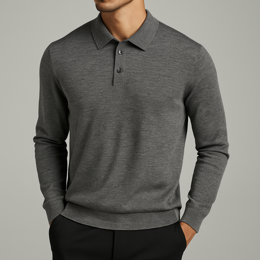 Cillian - Men's Wool Blend Polo with Ribbed Cuffs