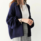 Clara - Women's Oversized Open-Front Cardigan with Ribbed Trim