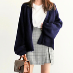 Clara - Women's Oversized Open-Front Cardigan with Ribbed Trim