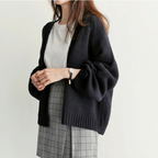 Clara - Women's Oversized Open-Front Cardigan with Ribbed Trim