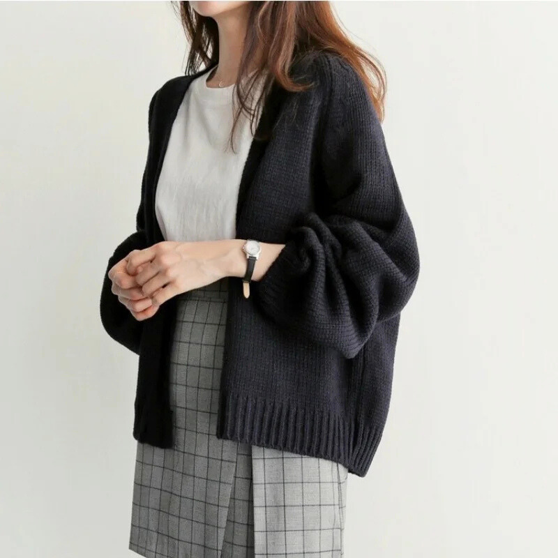 Clara - Women's Oversized Open-Front Cardigan with Ribbed Trim