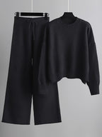 Cordelia - Women's Ribbed Crewneck Sweater and Wide-Leg Knit Pants Set