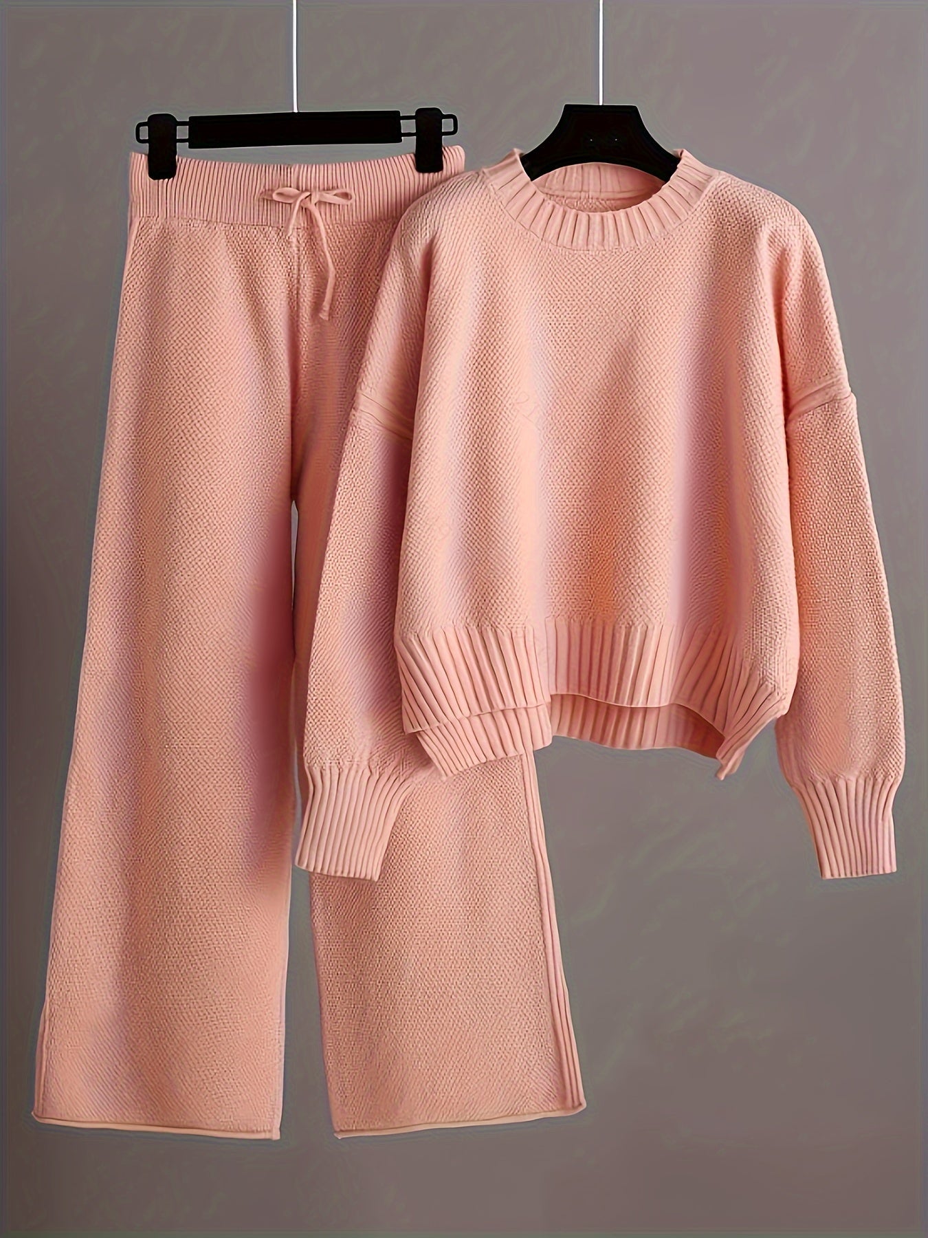 Cordelia - Women's Ribbed Crewneck Sweater and Wide-Leg Knit Pants Set