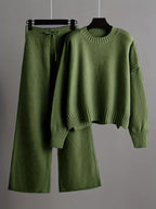 Cordelia - Women's Ribbed Crewneck Sweater and Wide-Leg Knit Pants Set